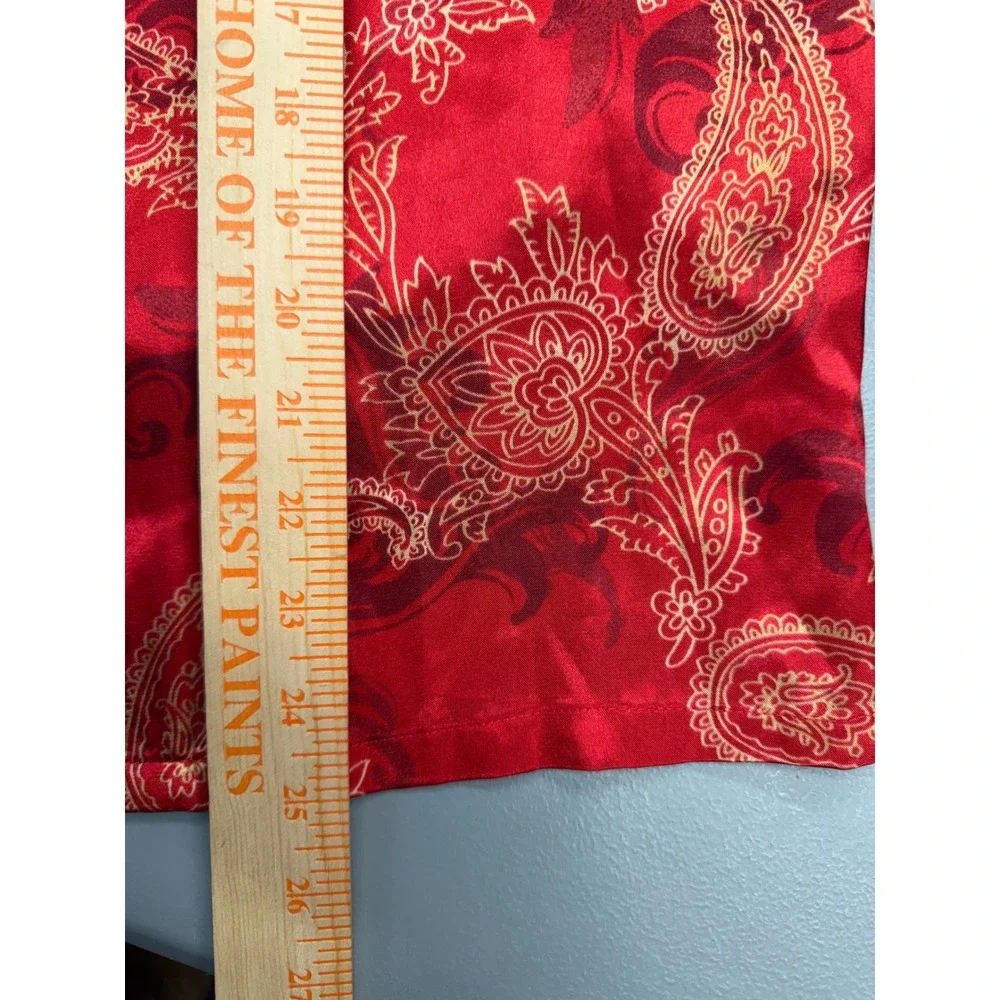 Morgan Taylor Intimates Red Paisley Satin Pajama Set Women Small Long Sleeve 2Pc